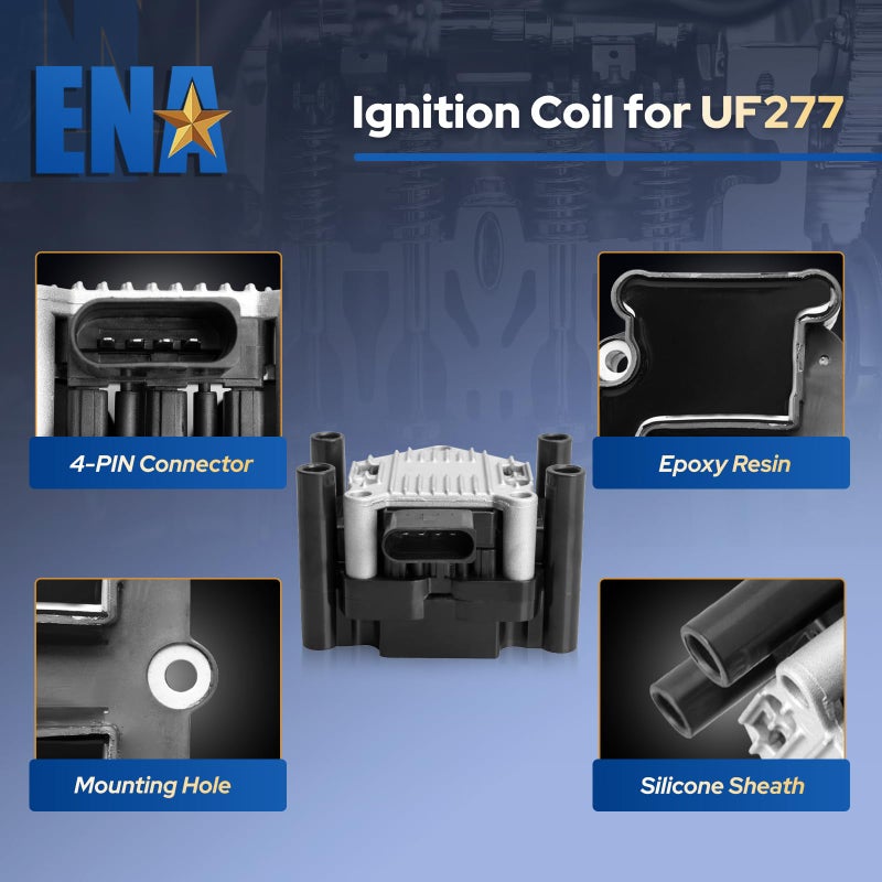 ENA Ignition Coil Pack 2.0 Compatible with VW 1998 1999 2000 2001 Beetle Golf, 1999 2000 2001 2011 2012 2013 2014 2015 Jetta S Base L4 2.0L Replacement for 032905106E C1319 UF277 - Image 4